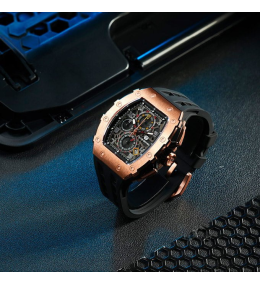 La Montre homme Tsar Bomba Elemental collection, acier PVD rose et silicone noir TB8204Q35