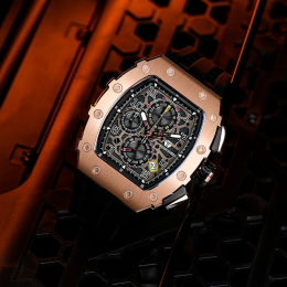 La Montre homme Tsar Bomba Elemental collection, acier PVD rose et silicone noir TB8204Q35