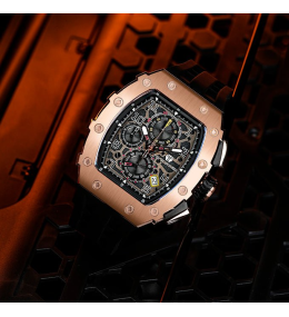 La Montre homme Tsar Bomba Elemental collection, acier PVD rose et silicone noir TB8204Q35
