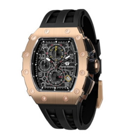 Montre homme Tsar Bomba Elemental collection, acier PVD rose et silicone noir TB8204Q35