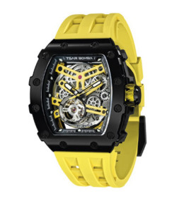 Montre homme Tsar Bomba Elemental collection, Automatique, acier PVD noir et silicone jaune TB8208A13