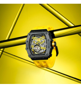 La Montre homme Tsar Bomba Elemental collection, Automatique, acier PVD noir et silicone jaune TB8208A13