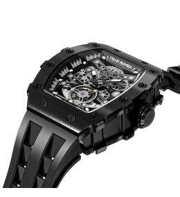 La Montre homme Tsar Bomba Elemental collection, Automatique, acier PVD noir et silicone noir TB8208A45