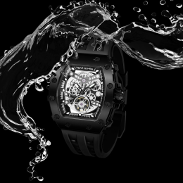 La Montre homme Tsar Bomba Elemental collection, Automatique, acier PVD noir et silicone noir TB8208A45