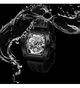 La Montre homme Tsar Bomba Elemental collection, Automatique, acier PVD noir et silicone noir TB8208A45