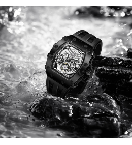 La Montre homme Tsar Bomba Elemental collection, Automatique, acier PVD noir et silicone noir TB8208A45