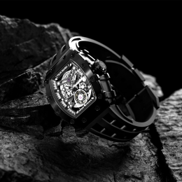 La Montre homme Tsar Bomba Elemental collection, Automatique, acier PVD noir et silicone noir TB8208A45