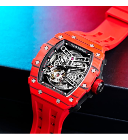 La Montre homme Tsar Bomba Elemental collection, Automatique, acier et carbone rouge et silicone TB8208CF37