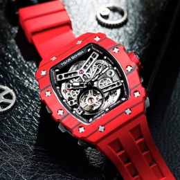 La Montre homme Tsar Bomba Elemental collection, Automatique, acier et carbone rouge et silicone TB8208CF37