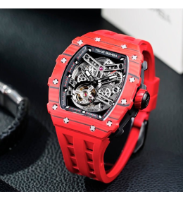 La Montre homme Tsar Bomba Elemental collection, Automatique, acier et carbone rouge et silicone TB8208CF37