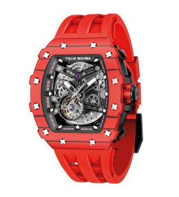 Montre homme Tsar Bomba Elemental collection, Automatique, acier et carbone rouge et silicone TB8208CF37