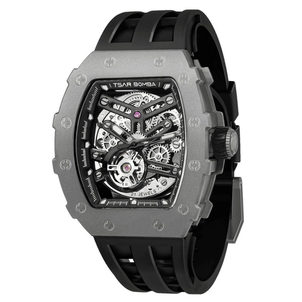 Montre homme Tsar Bomba Elemental collection, Automatique, titane et élastomère noir FKM TB8208T01