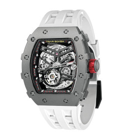 Montre homme Tsar Bomba Elemental collection, Automatique, titane et bracelet élastomère blanc FKM TB8208T02