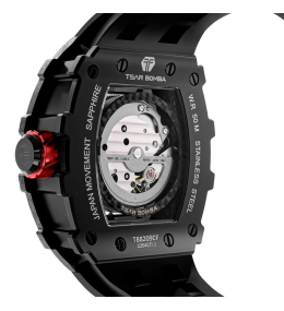 La Montre homme Tsar Bomba Elemental collection, Automatique, acier, carbone noir et bracelet élastomère noire FKM TB8209CF01
