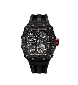 La Montre homme Tsar Bomba Elemental collection, Automatique, acier, carbone noir et bracelet élastomère noire FKM TB8209CF01