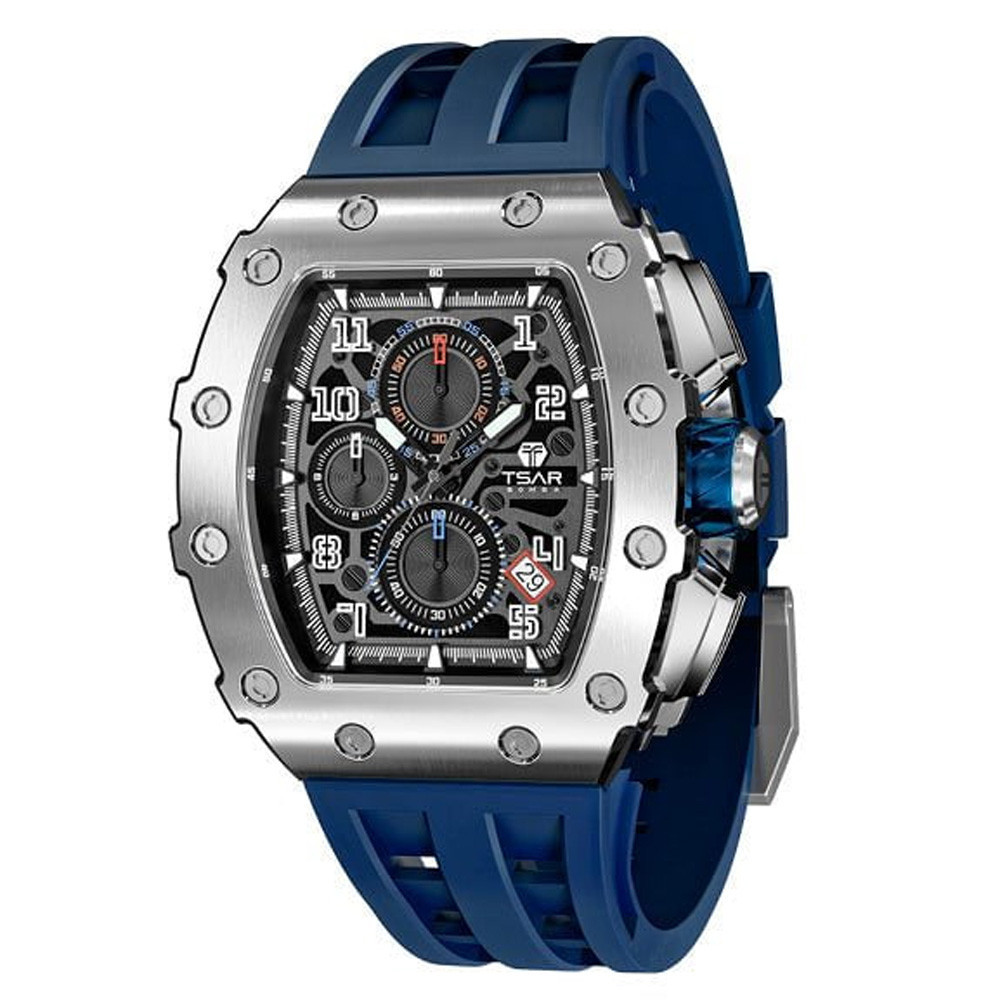 Montre homme Tsar Bomba Elemental collection, acier et silicone bleu TB8204Q34