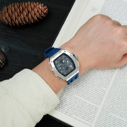 La Montre homme Tsar Bomba Elemental collection, acier et silicone bleu TB8204Q34