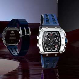 La Montre homme Tsar Bomba Elemental collection, acier et silicone bleu TB8204Q34