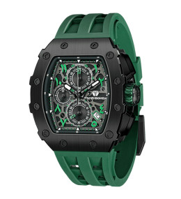 Montre homme Tsar Bomba Elemental collection, acier PVD noir et silicone vert TB8204QA06