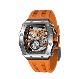 La Montre homme Tsar Bomba Elemental collection, Automatique, acier PVD noir et silicone orange TB8208A18