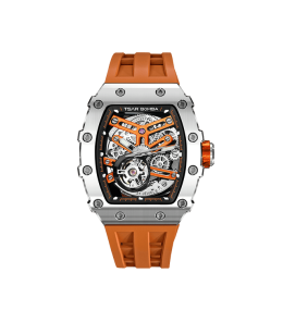 La Montre homme Tsar Bomba Elemental collection, Automatique, acier PVD noir et silicone orange TB8208A18