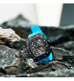 La Montre homme Tsar Bomba Elemental collection, Automatique, acier, carbone noir et bracelet élastomère bleu FKM TB8209CF04