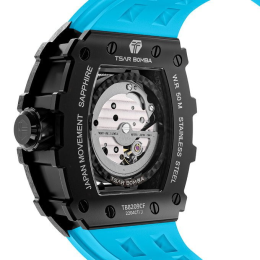 La Montre homme Tsar Bomba Elemental collection, Automatique, acier, carbone noir et bracelet élastomère bleu FKM TB8209CF04