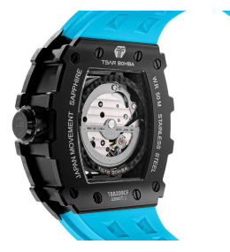 La Montre homme Tsar Bomba Elemental collection, Automatique, acier, carbone noir et bracelet élastomère bleu FKM TB8209CF04