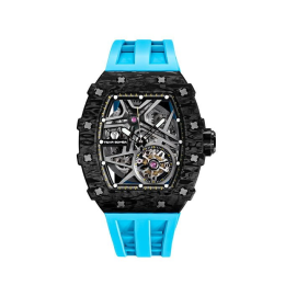 La Montre homme Tsar Bomba Elemental collection, Automatique, acier, carbone noir et bracelet élastomère bleu FKM TB8209CF04