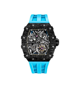 La Montre homme Tsar Bomba Elemental collection, Automatique, acier, carbone noir et bracelet élastomère bleu FKM TB8209CF04