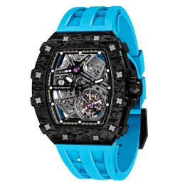 Montre homme Tsar Bomba Elemental collection, Automatique, acier, carbone noir et bracelet élastomère bleu FKM TB8209CF04