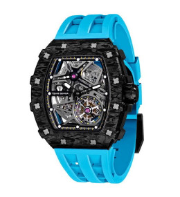 Montre homme Tsar Bomba Elemental collection, Automatique, acier, carbone noir et bracelet élastomère bleu FKM TB8209CF04