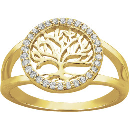 Bague Plaqué Or, arbre de vie et oxydes de zirconium by Stauffer