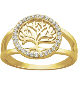 Bague Plaqué Or, arbre de vie et oxydes de zirconium by Stauffer
