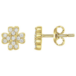 Boucles d'oreilles plaqué or, fleur de lumière et oxydes de zirconium by Stauffer