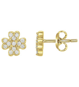 Boucles d'oreilles plaqué or, fleur de lumière et oxydes de zirconium by Stauffer