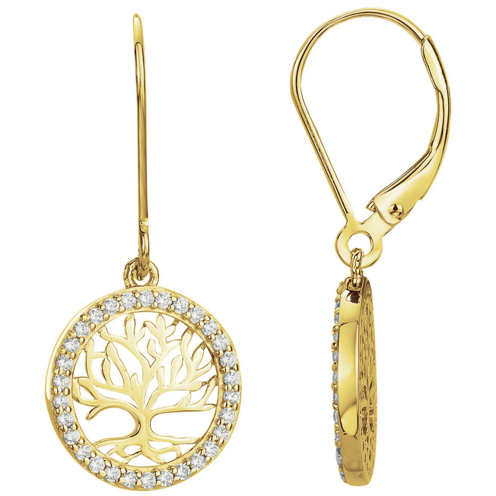Boucles d'oreilles pendantes plaqué or, arbre de vie éclat d'or et oxydes de zirconium by Stauffer