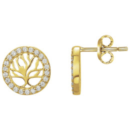 Boucles d'oreilles plaqué or, arbre de vie, éveil et éclat et oxydes de zirconium by Stauffer