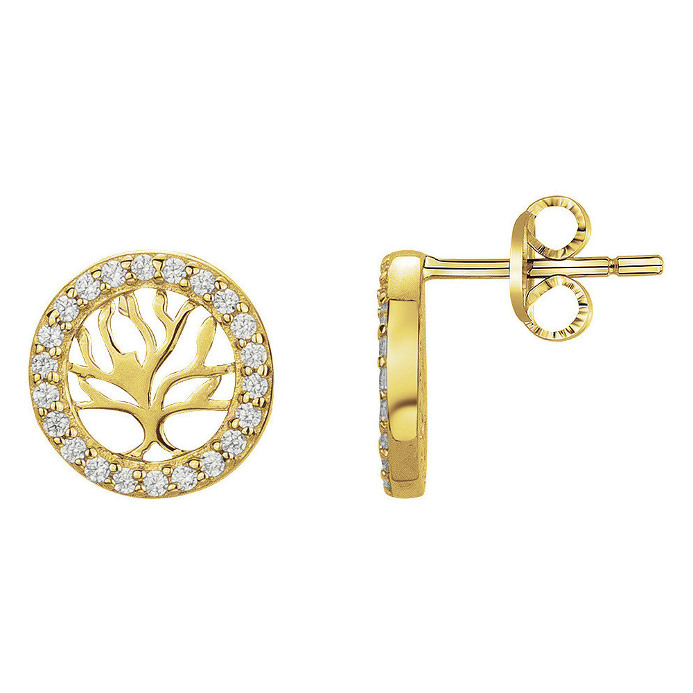 Boucles d'oreilles plaqué or, arbre de vie, éveil et éclat et oxydes de zirconium by Stauffer