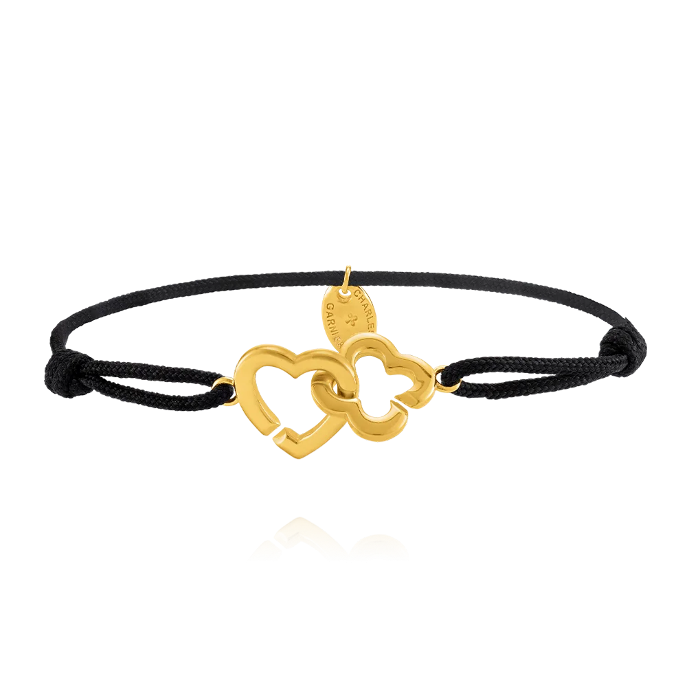 Bracelet femme, cordon noir et argent 925/1000 doré or jaune , Charles Garnier Paris 1901, PASSION, AGF170162B