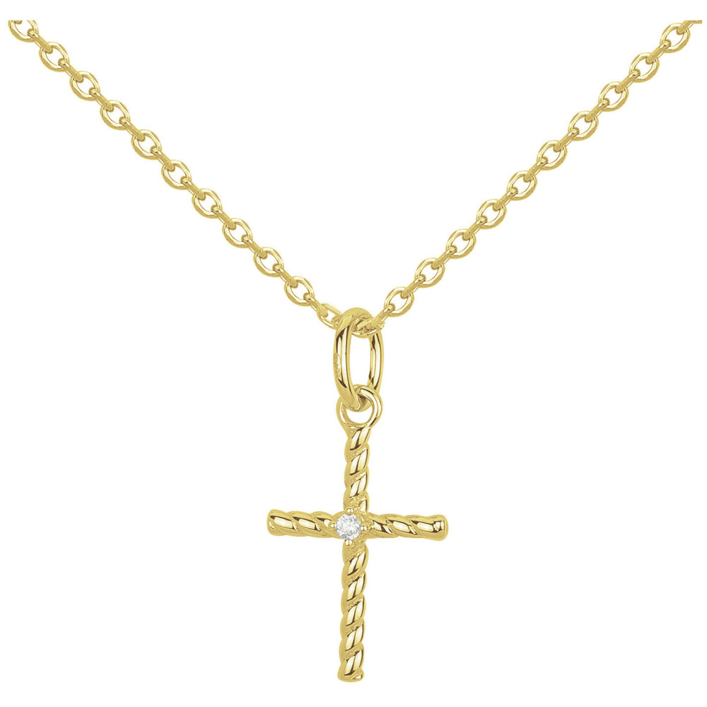 Collier plaqué or, pendentif croix torsadée et oxyde de zirconium by Stauffer