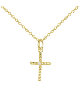 Collier plaqué or, pendentif croix torsadée et oxyde de zirconium by Stauffer