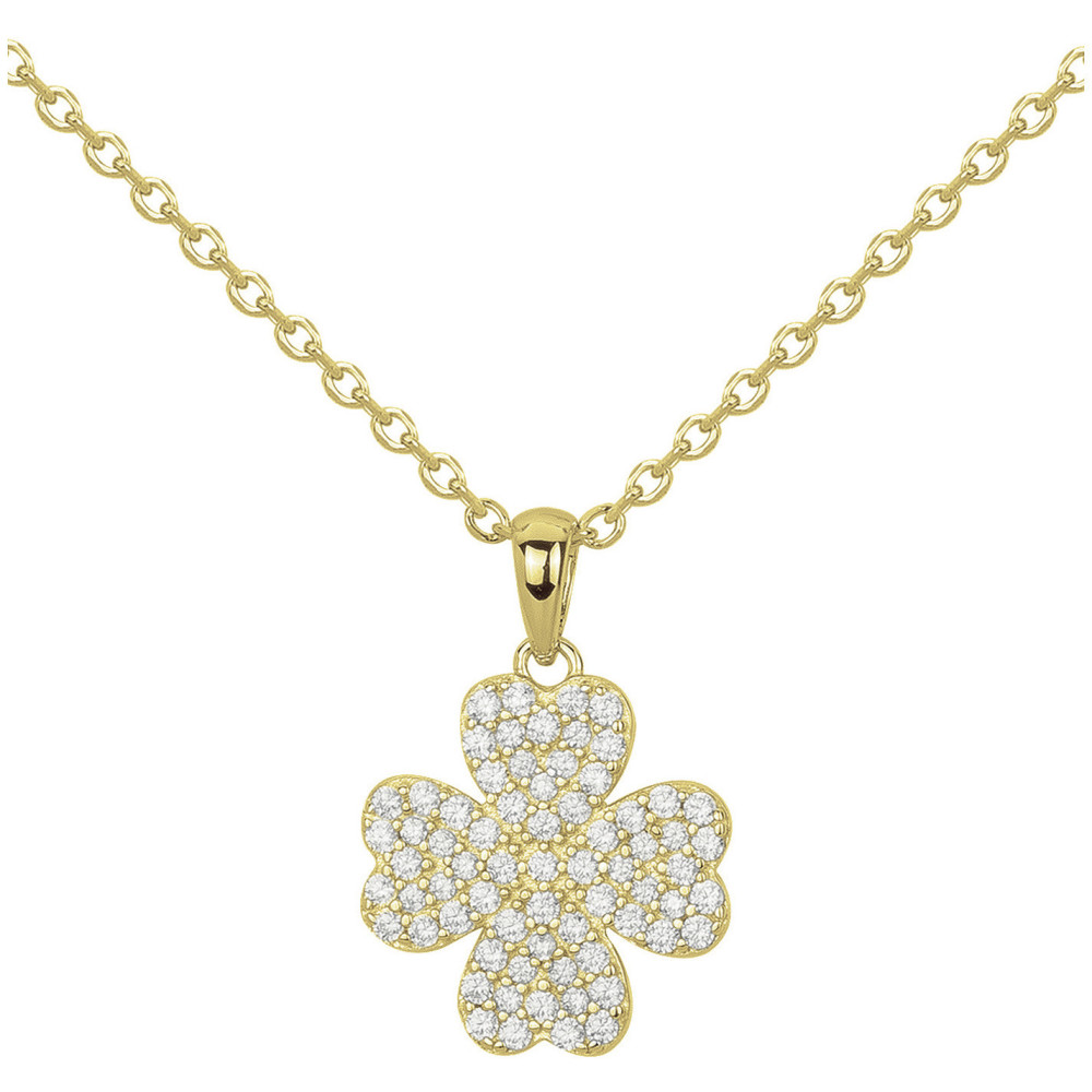 Collier plaqué or, pendentif trèfle pavé d'oxydes de zirconium by Stauffer