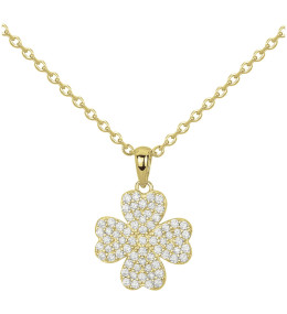 Collier plaqué or, pendentif trèfle pavé d'oxydes de zirconium by Stauffer
