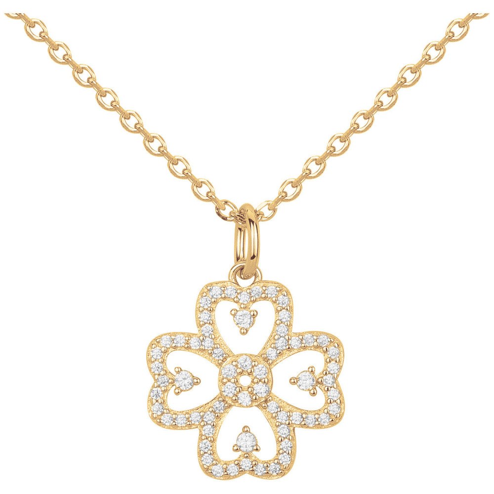 Collier plaqué or, pendentif fleur ajourée pavée d'oxydes de zirconium by Stauffer