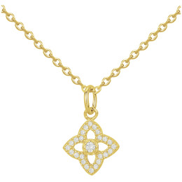 Collier plaqué or, pendentif fleur losange ajourée et oxydes de zirconium by Stauffer