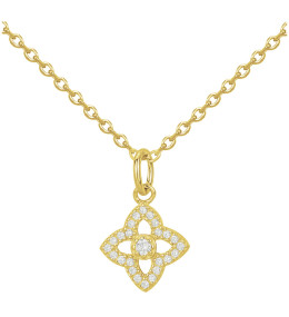 Collier plaqué or, pendentif fleur losange ajourée et oxydes de zirconium by Stauffer
