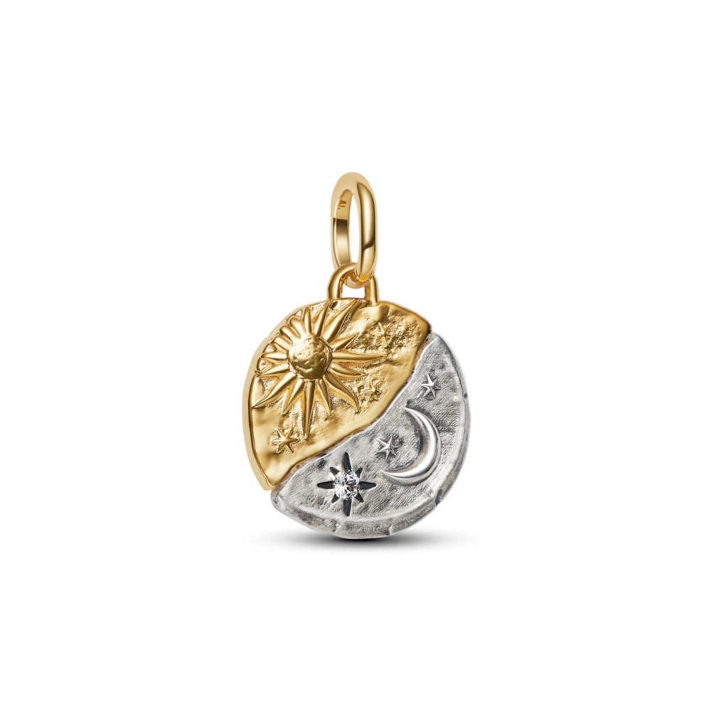 Charm Pandora Me/Moments Talisman soleil et lune en argent 925/1000 et métal doré or jaune 585/1000, 763977C01 Charm Pandora Me/Moments Talisman soleil et lune en argent 925/1000 et métal doré or jaune 585/1000, 763977C01