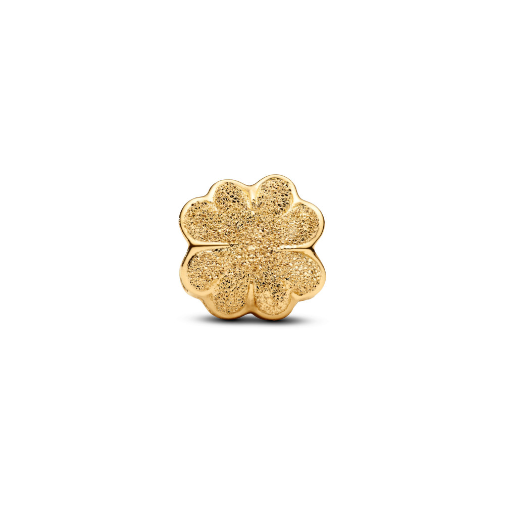Charm Pandora, Mini trèfle à quatre feuilles texturé, en métal doré or jaune 585/1000, 764047C00