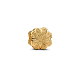Le Charm Pandora Mini Trèfle à Quatre Feuilles Texturé en Métal Doré Or Jaune 585/1000